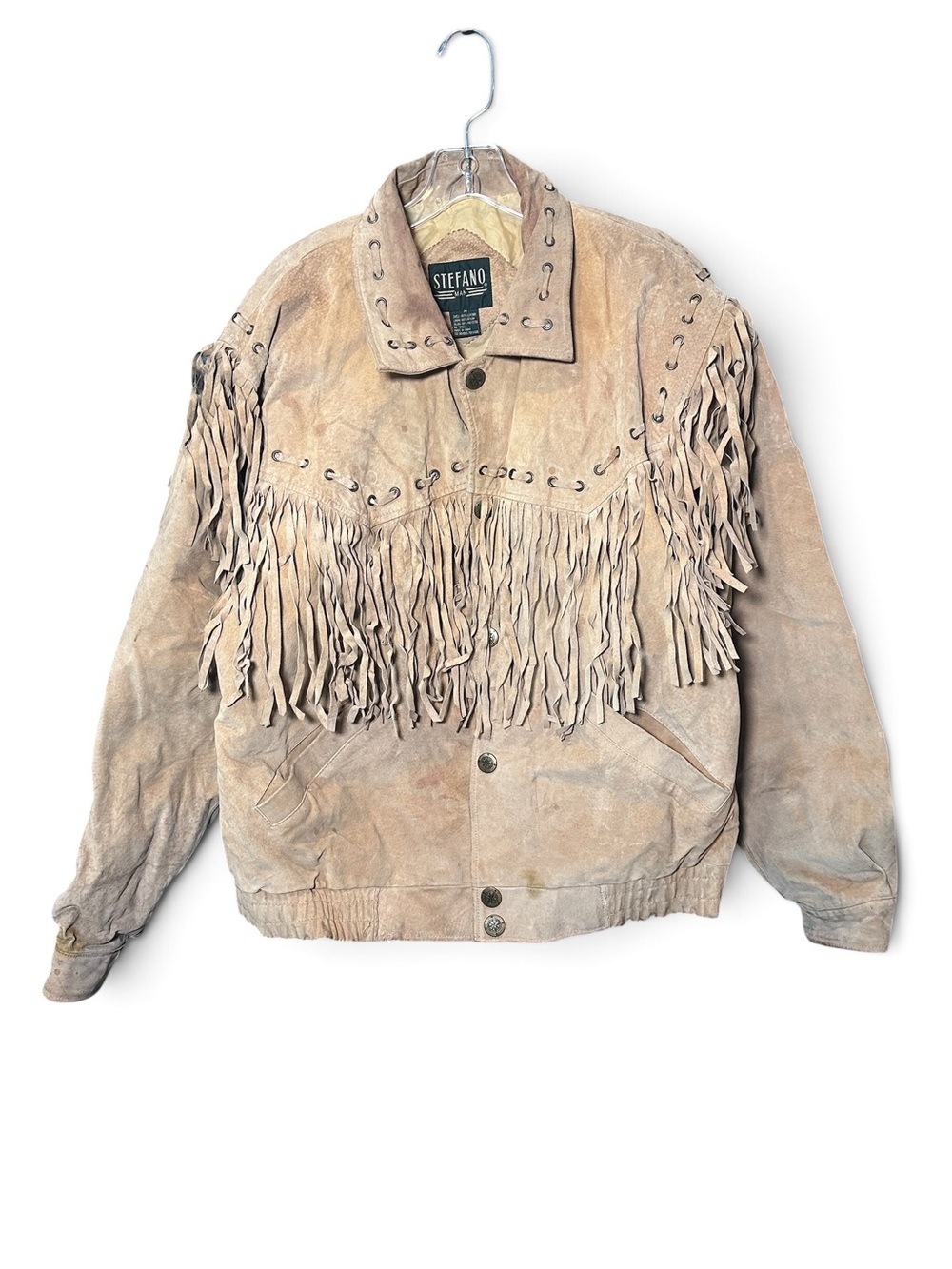 Stefano Man M Vintage Leather Suede Jacket Coat Fringe Western Hippie BOHO 70's